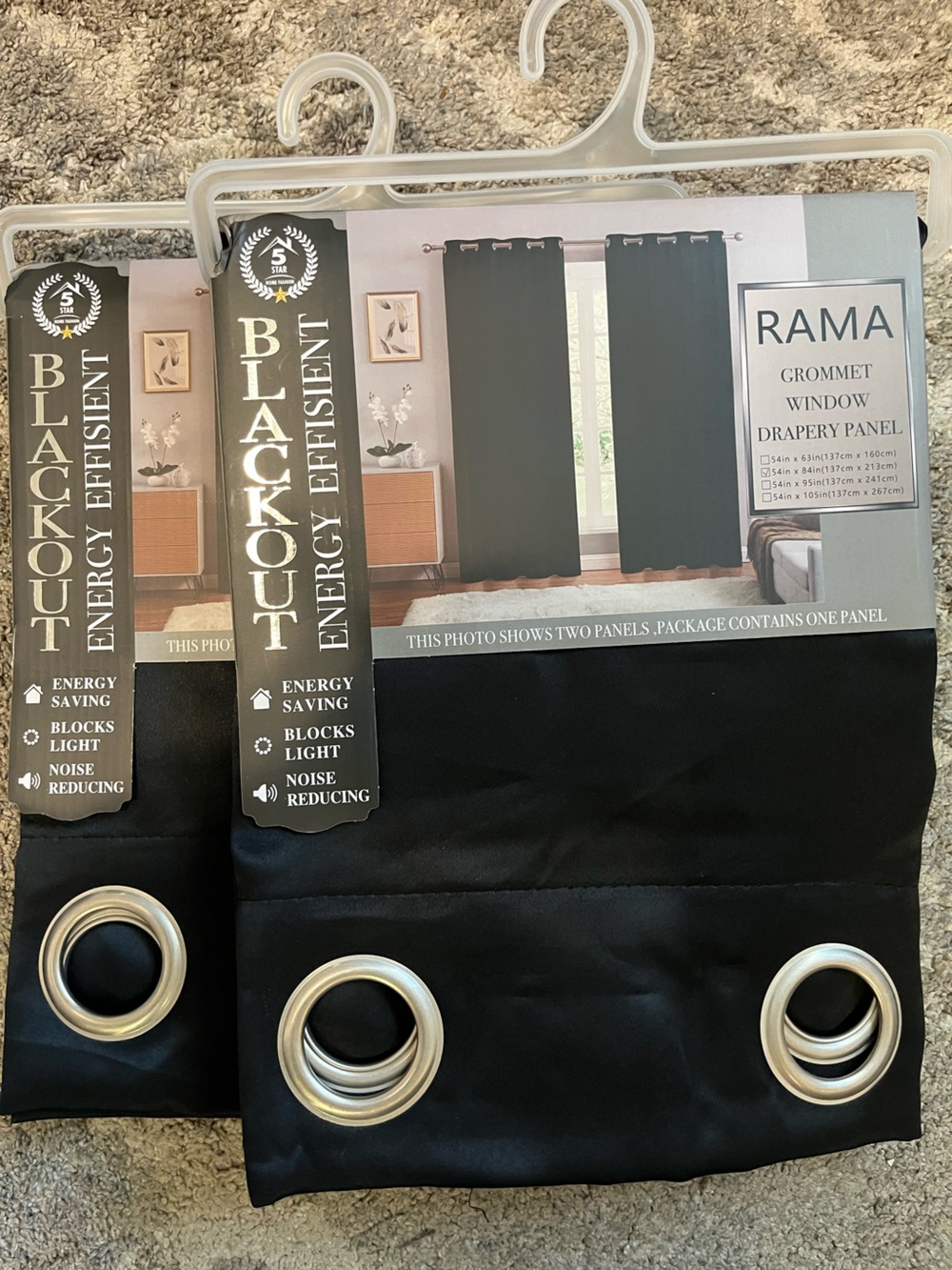 Blackout Grommet Window Drapery Panel - Black